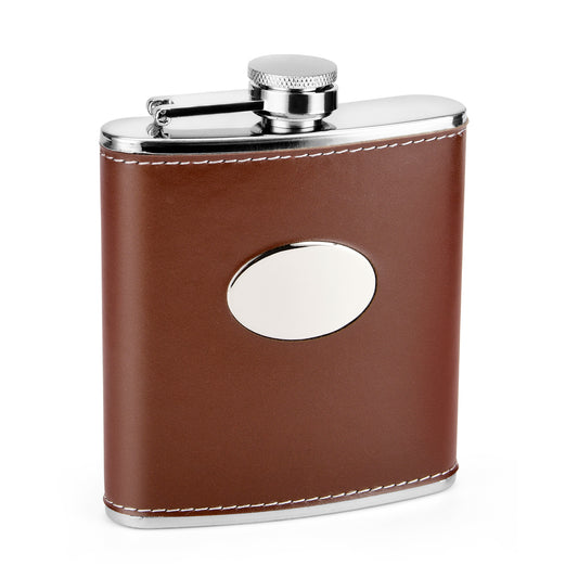 Brown Hip Flask with Engraving Area