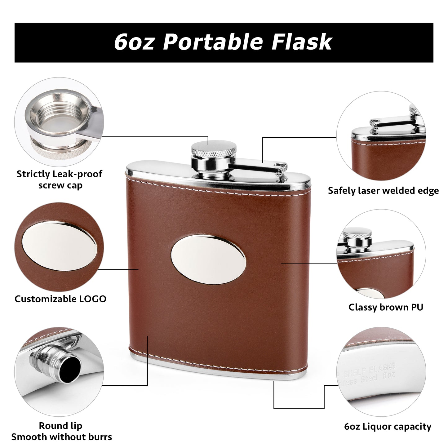 Brown Hip Flask with Engraving Area