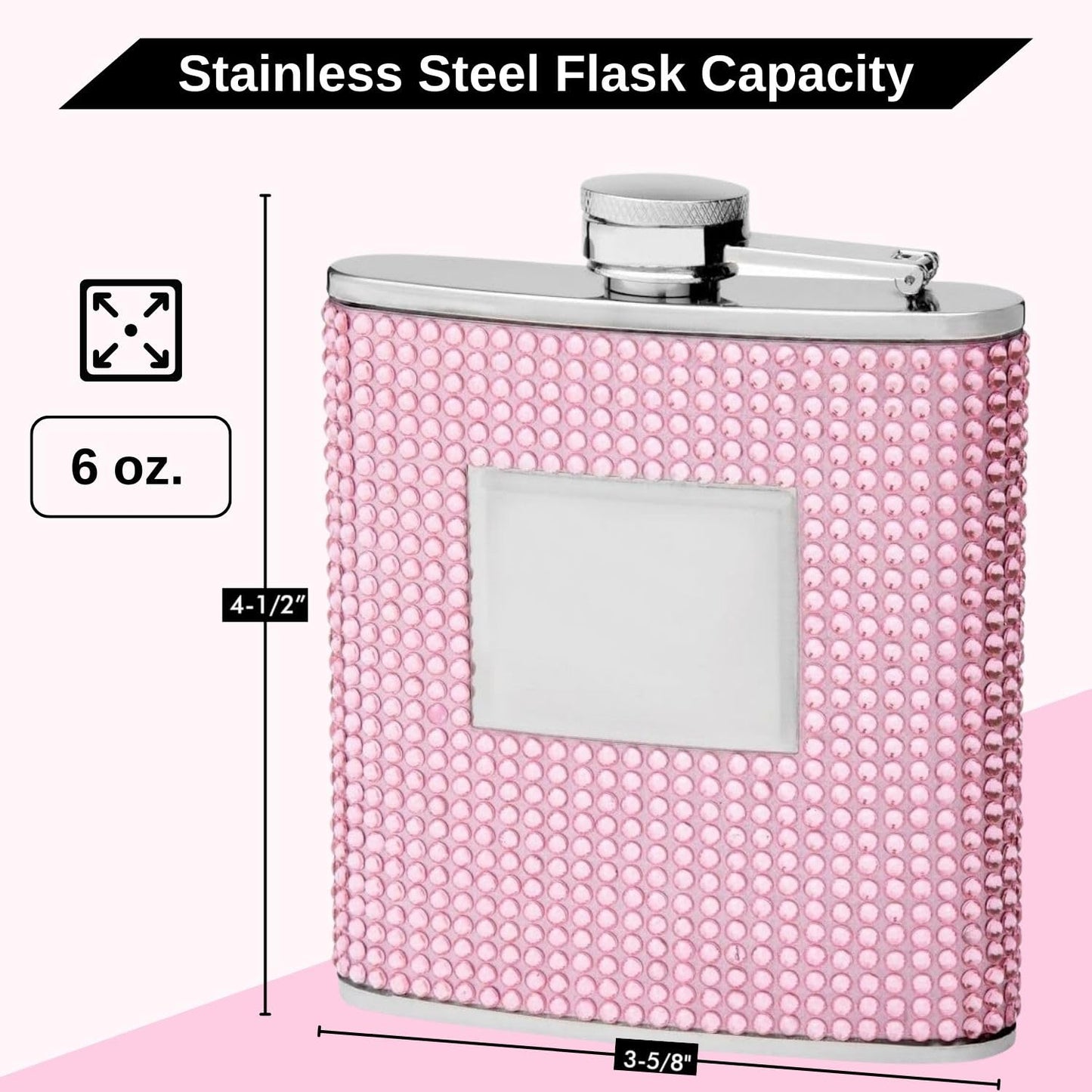 6oz Pink Crystal Rhinestone Flask for Women