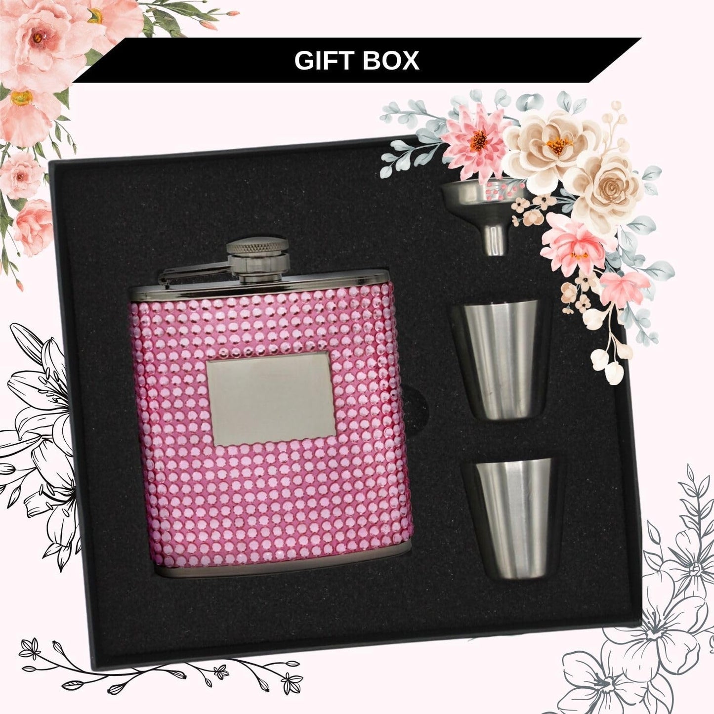 6oz Pink Crystal Rhinestone Flask for Women