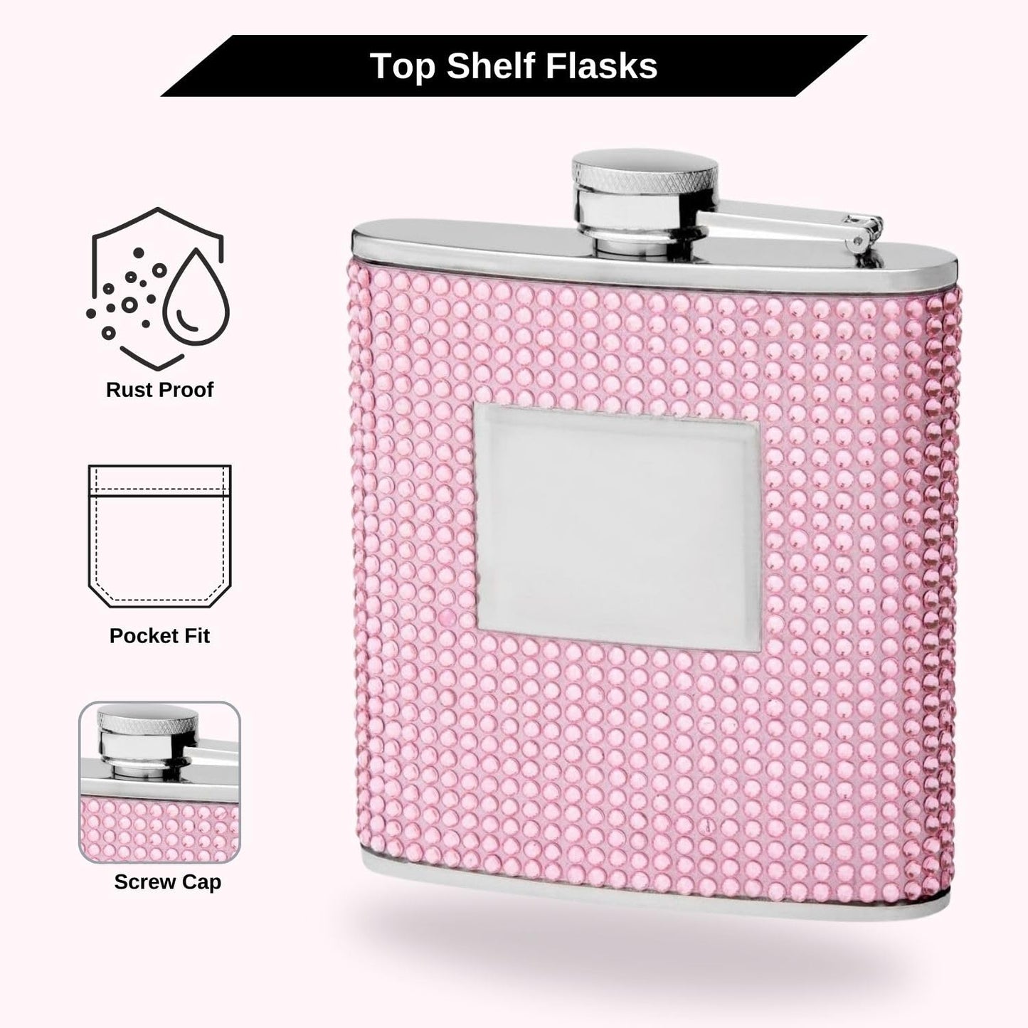 6oz Pink Crystal Rhinestone Flask for Women