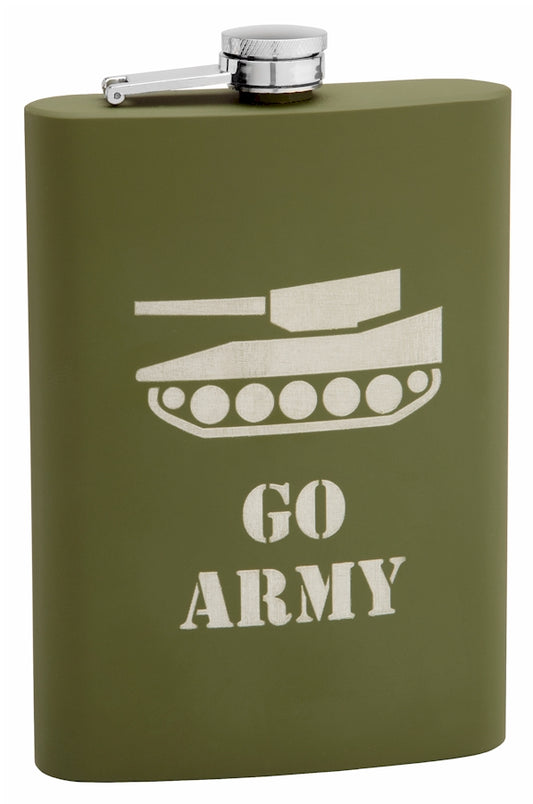 12oz Olive Drab "Army" Hip Flask with Rubber Coating