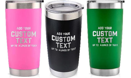 Personalized 20oz Double Wall Vacuum Tumbler with Lid - Available in Black, White, Red, Green, or Pink