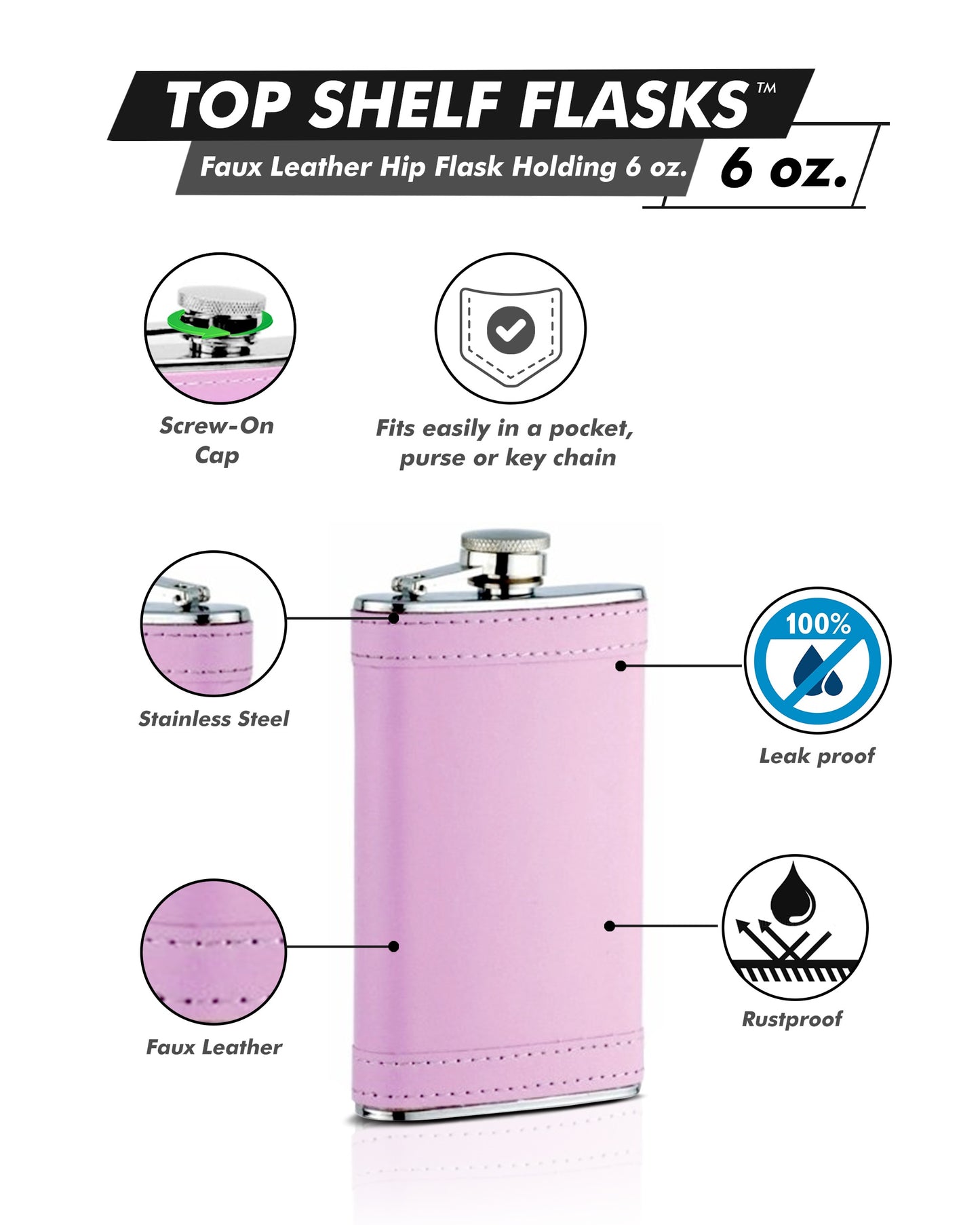 6oz Pink Flask with Custom Laser Engraving