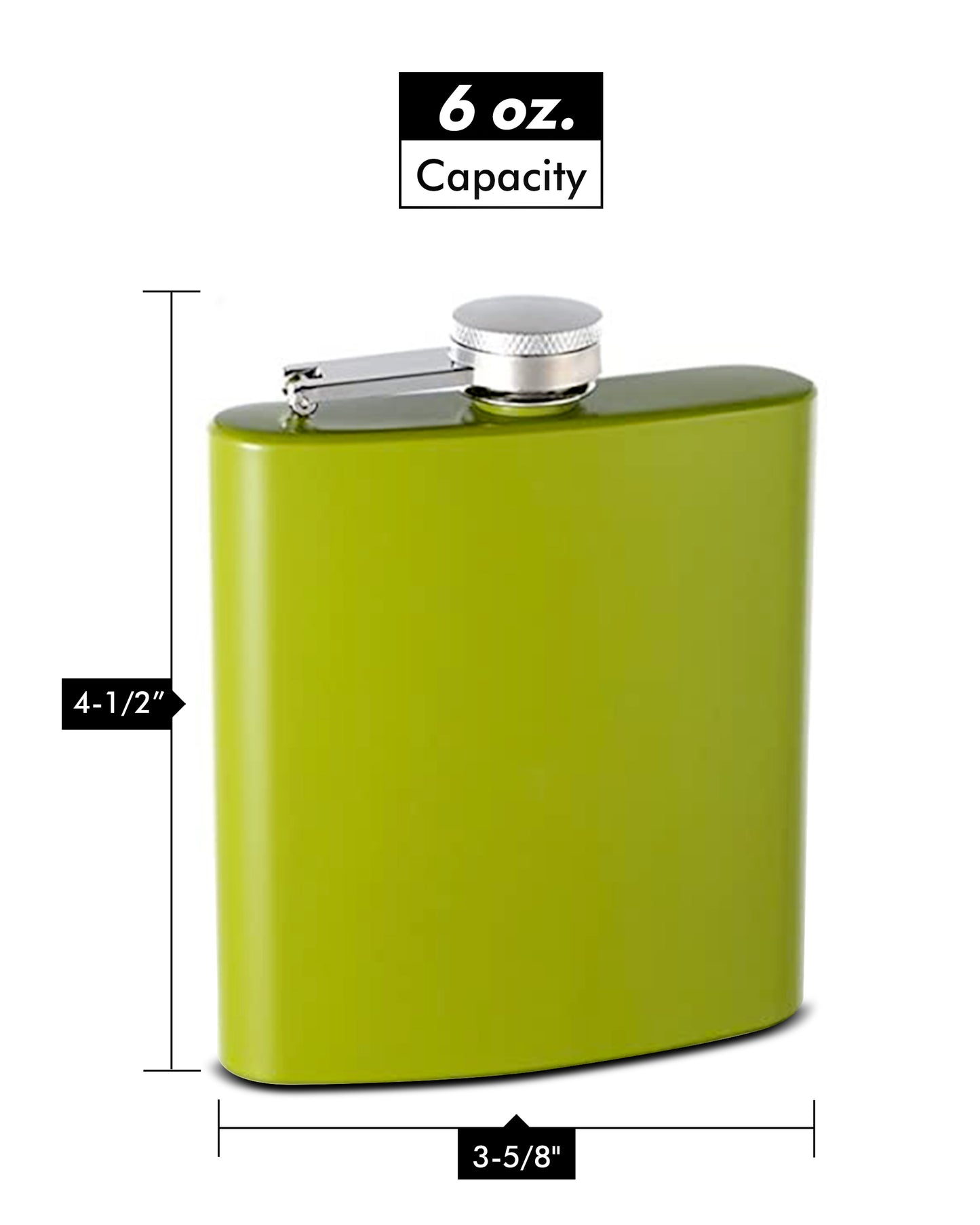 6oz Soft Rubber-Coated Hip Flask, Lime Green