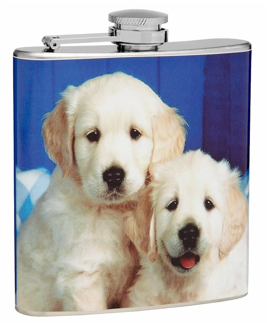 6oz "Two Adorable Puppies" Hip Flask