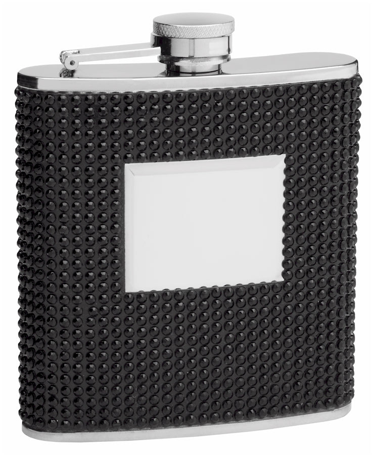 6oz Rhinestone Hip Flask with Black Beads