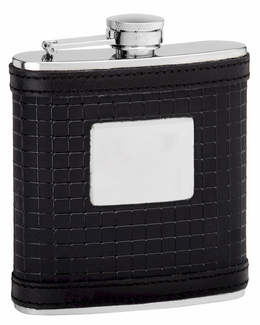 6oz Black Leather Hip Flask with Sophisticated Pattern