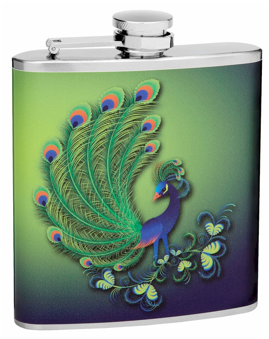 6oz Colorful Peacock Hip Flask