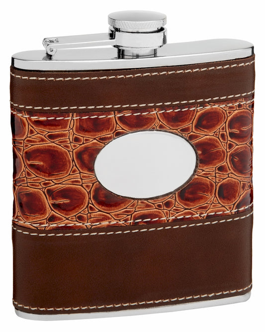6oz Faux Leather and Faux Alligator Skin Hip Flask