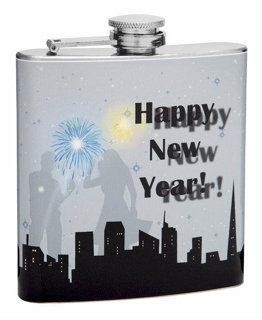 6oz Celebrating Happy New Year Gray Flask