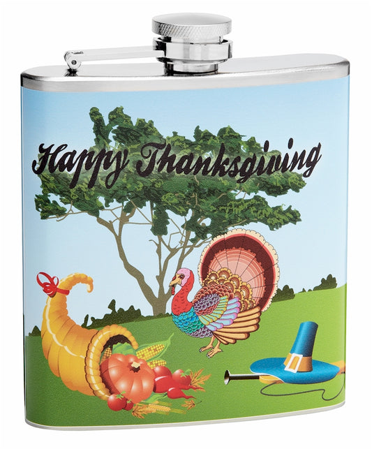 6oz Happy Thanksgiving Cornucopia Hip Flask