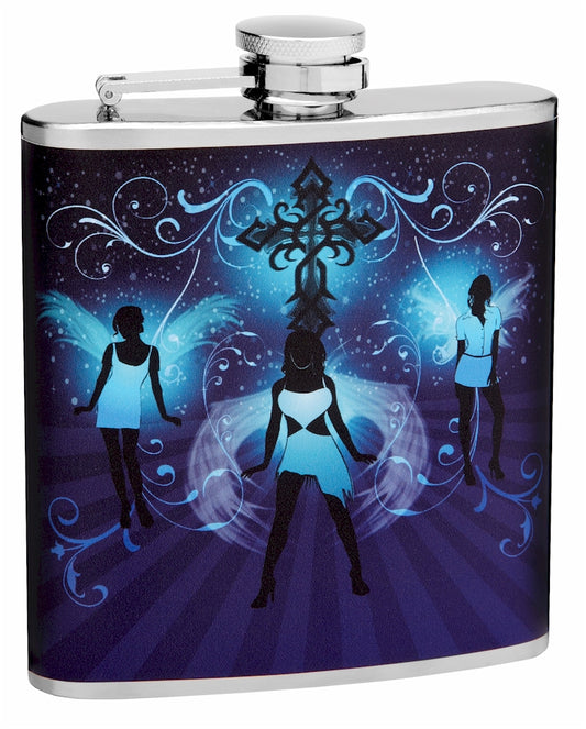 6oz Hip Flasks with Sexy Angel Girls Dancing