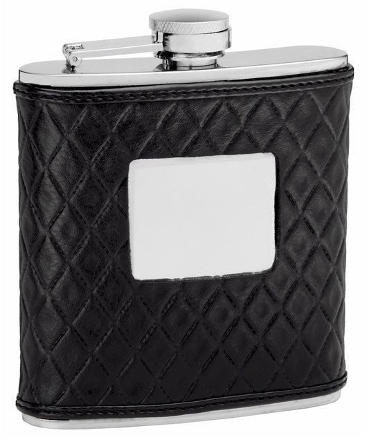 6oz Quilted Black Leather Flask