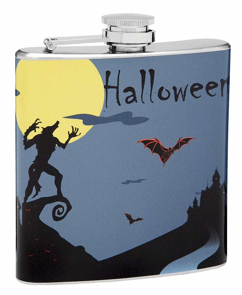 6oz Howling Werewolf Halloween Theme Hip Flask