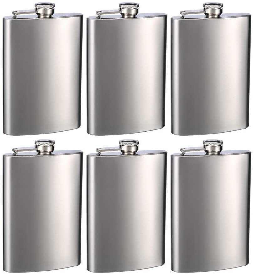 Personalized Set of outlet 6 Custom Engraved 8oz Mirror Polished Flasks