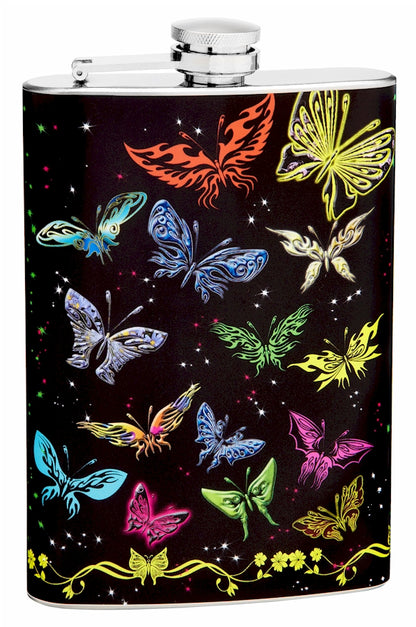 8oz Colorful Butterflies Hip Flask