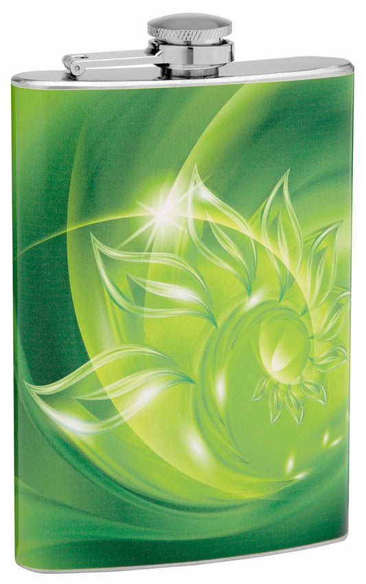 8oz Green Swirl Flower Hip Flask