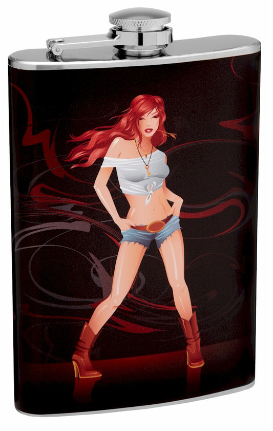8oz Hip Flask With Sexy Red Head