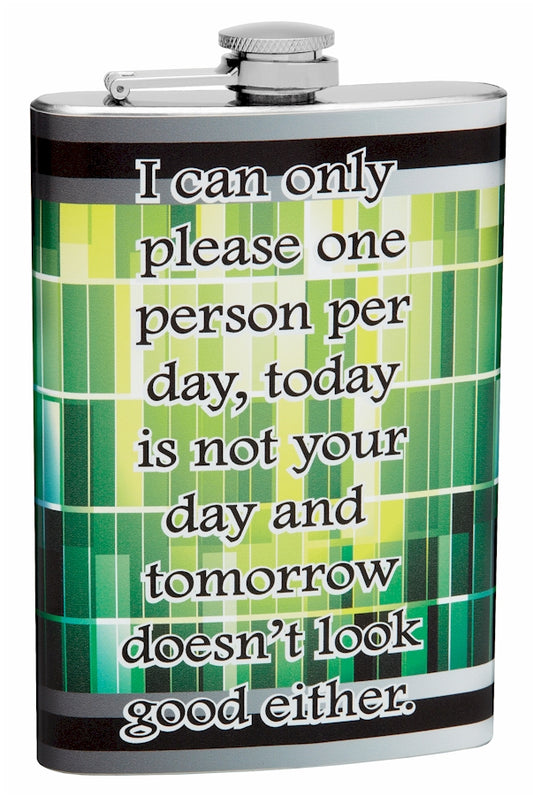 8oz "Please One Person Per Day" Themed Hip Flask