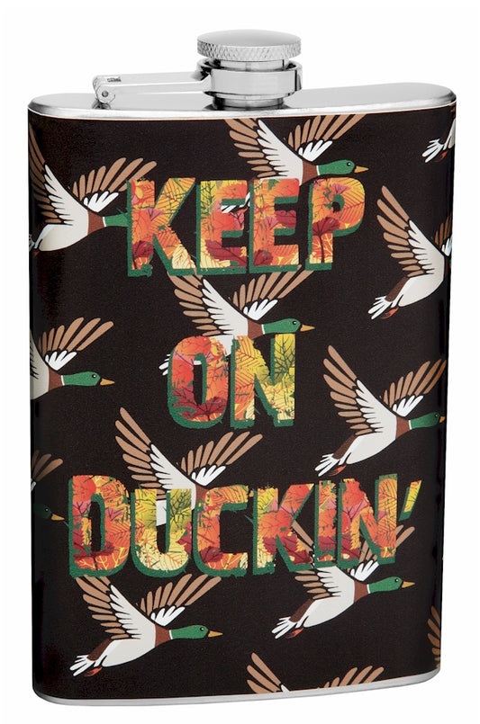 8oz "Keep on Duckin'" Theme Hip Flask