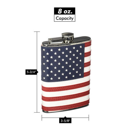 8oz Stitched American Flag Flask - No Engraving