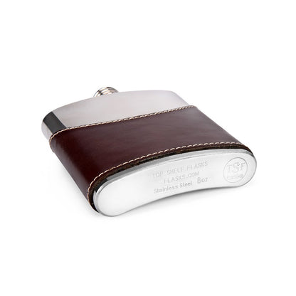 6oz Brown Leather Flask with Mirror Finish