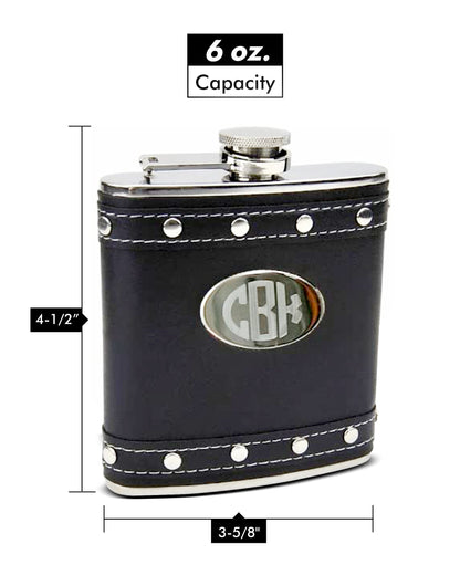 6oz Black Hip Flask with Studded Stainless Steel