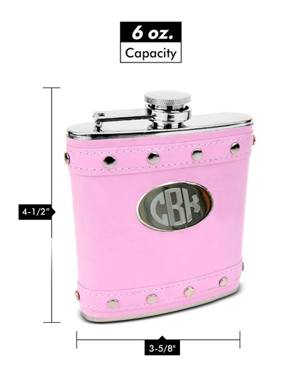 6oz Pink Hip Flask with Studded Stainless Steel
