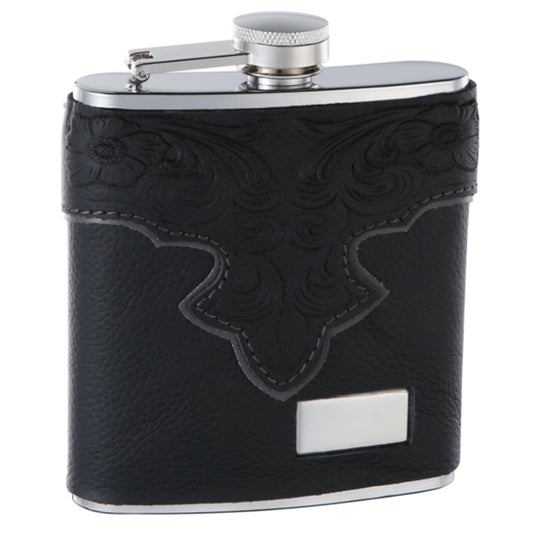 6oz Genuine Leather Hip Flask with Classy Embossed Pattern