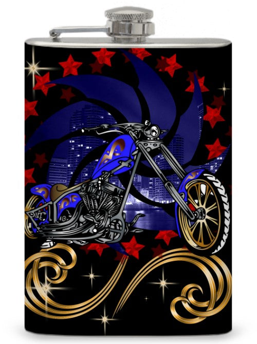 8oz ”Blue Motorcycle” Flask