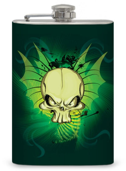 8oz ”Green Skull with Wings" Flask