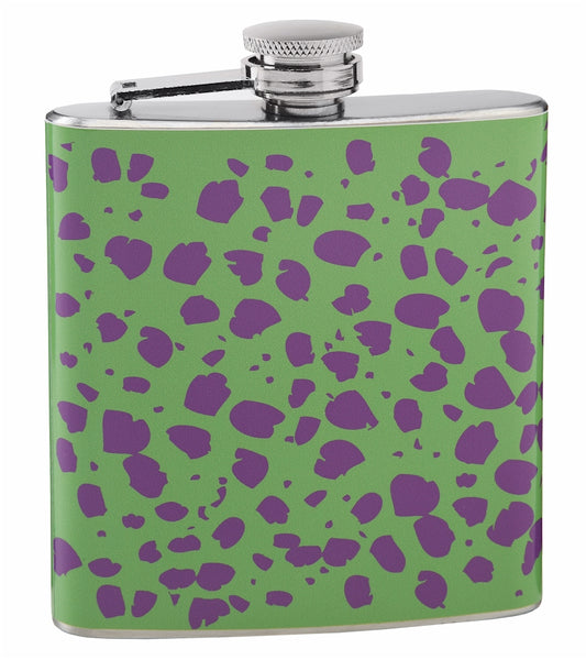 6oz Purple and Green Cheetah Skin Printed Hip Flask