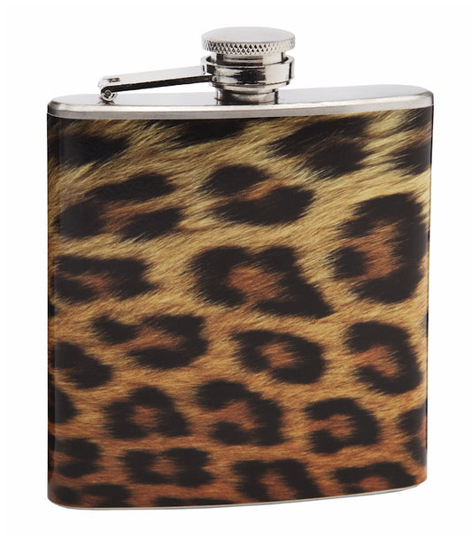 6oz Realistic Leopard Pattern Print Hip Flask