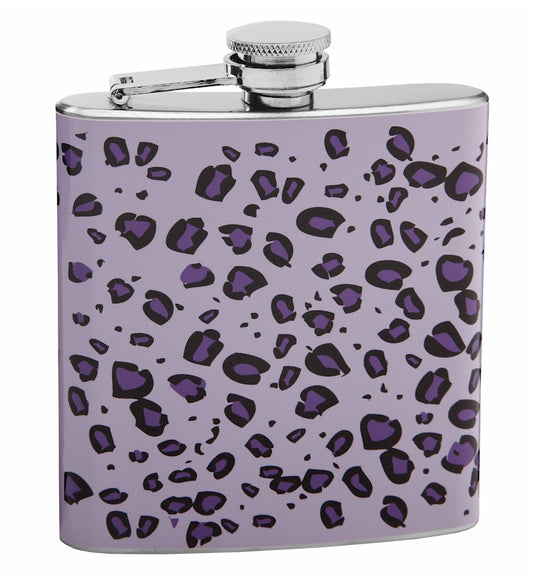 Purple on Purple 6oz Leopard Skin Print Hip Flask