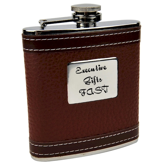 Personalized Faux Leather 6oz Hip Flask with Free Engraving