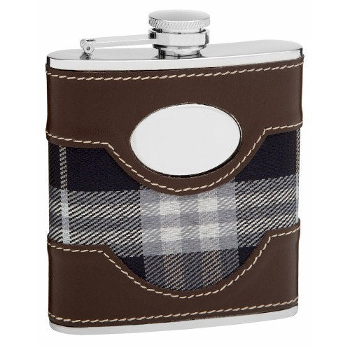 6oz Plaid Golf Flask with Faux Leather Accents