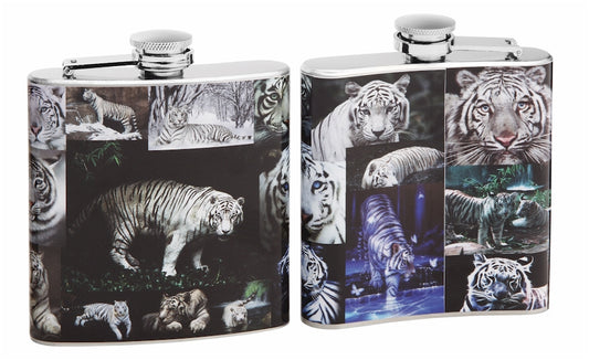 Full Color White Tiger Collage on 6oz Flask
