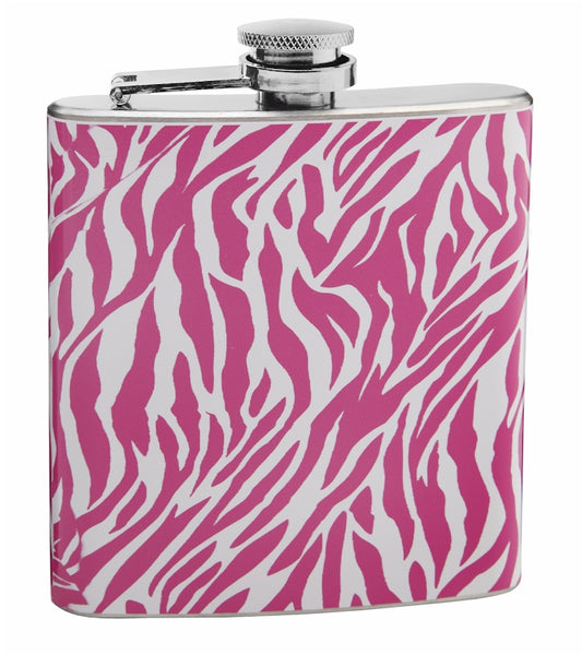 Pink and White Zebra Print Hip Flask