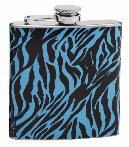 6oz Blue and Black Zebra Pattern Hip Flask