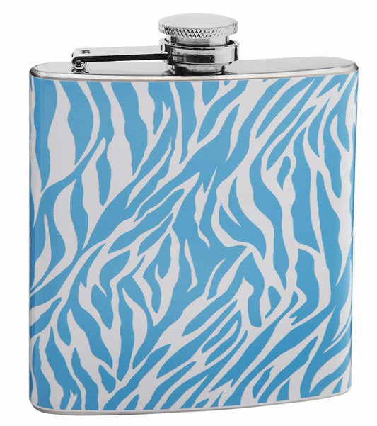 Blue and White Zebra Print 6oz Hip Flask