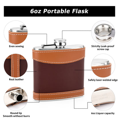 Two Tone Leather Hip Flask, 6oz