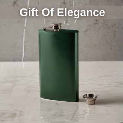 Green Powder Coated 8oz Painted Hip Flask Engraved