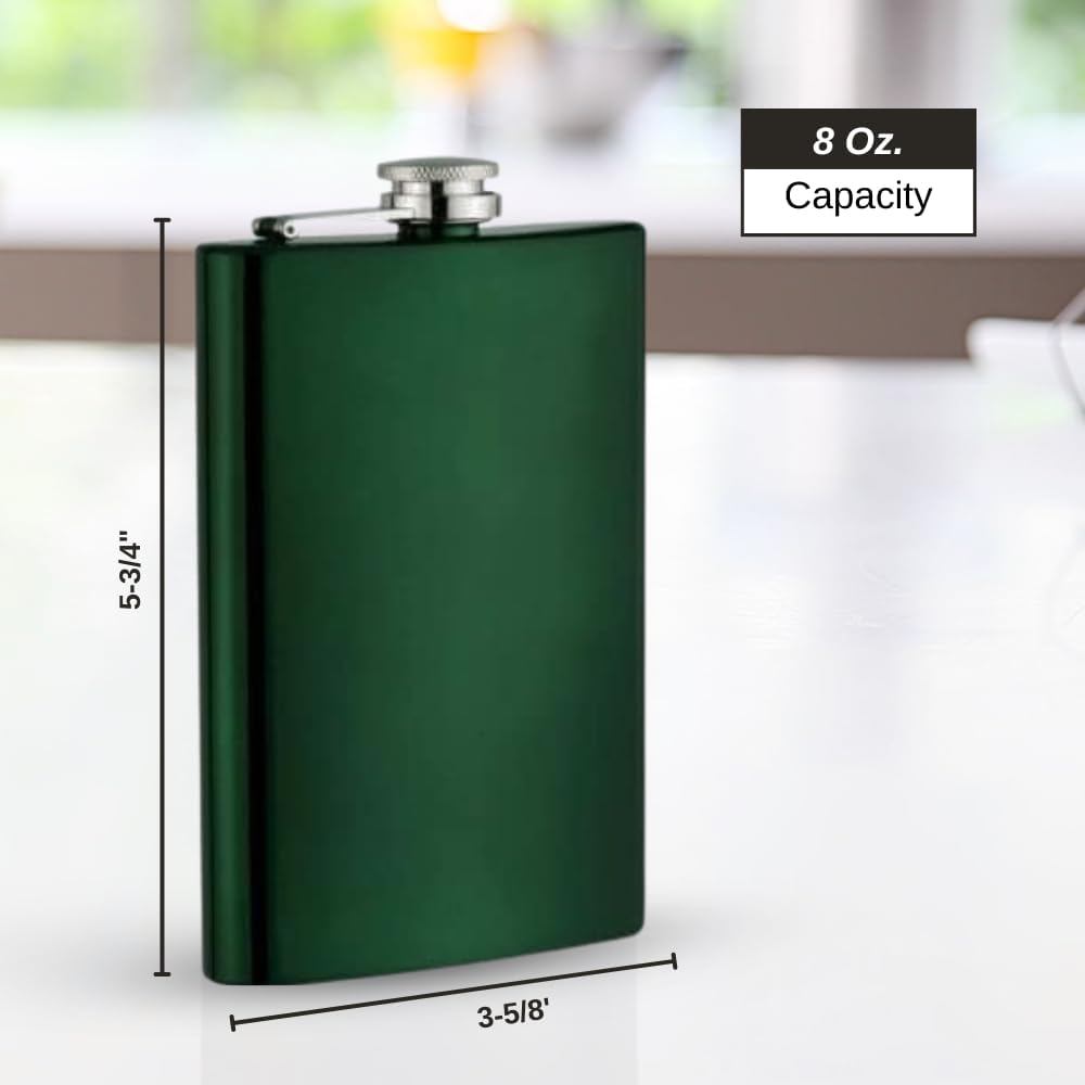 Green Powder Coated 8oz Painted Hip Flask Engraved