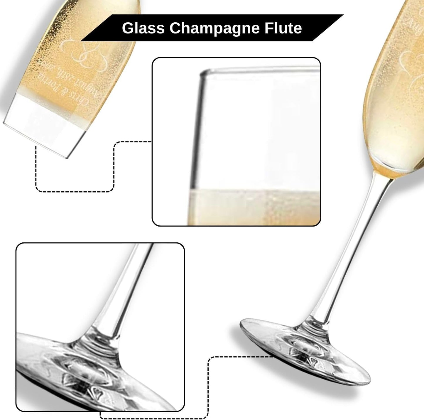 Personalized Champagne Flutes Set of 2, Wedding Gifts for Bride and Groom with Couple's Names and Date, Interlaced Hearts, Customized Champagne Flutes, Modern Toasting Glasses