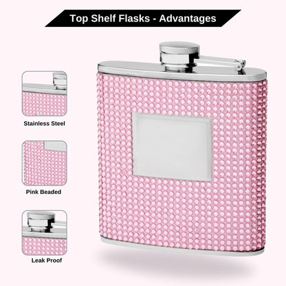 6oz Pink Crystal Rhinestone Flask for Women