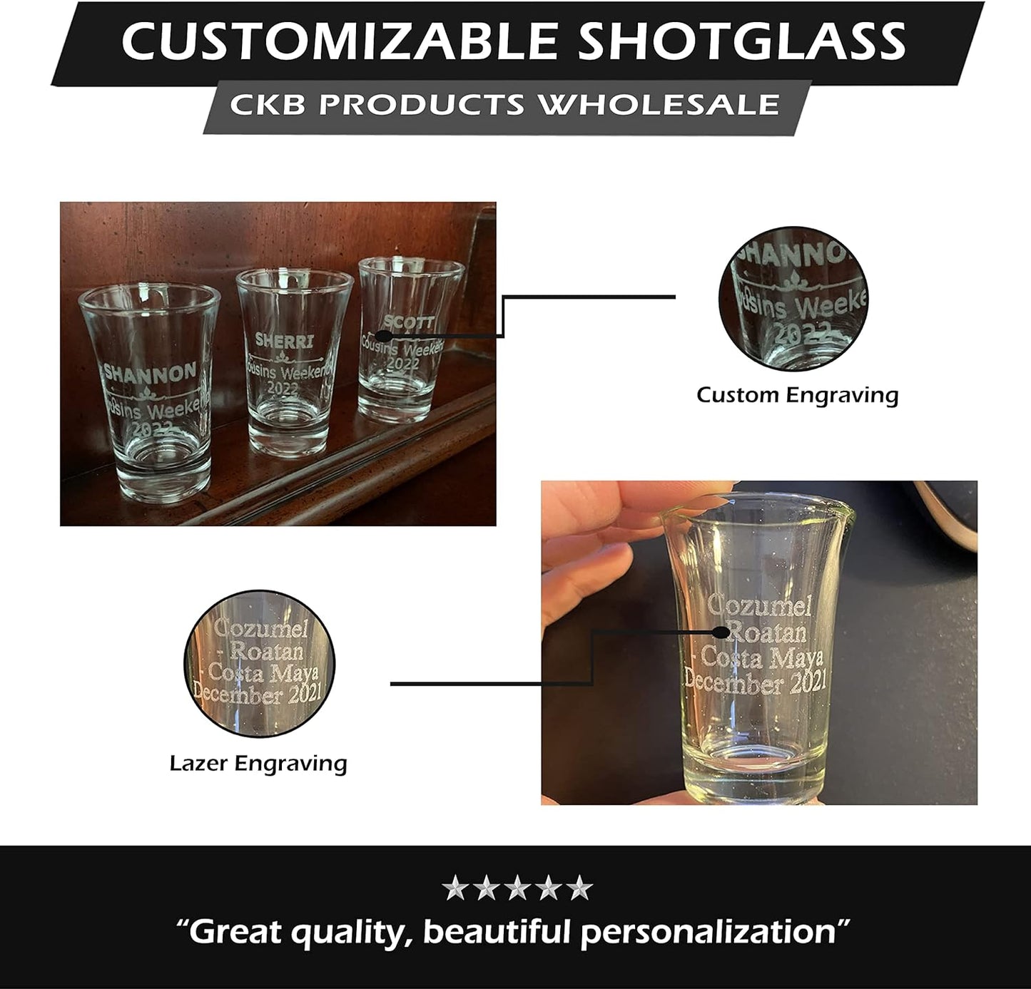 Set of 6 Personalized Shot Glasses, 1.5oz, Customized Couples Gifts, House Warming - Great for Wedding Favors, Bachelorette Party, Decorations, Favors