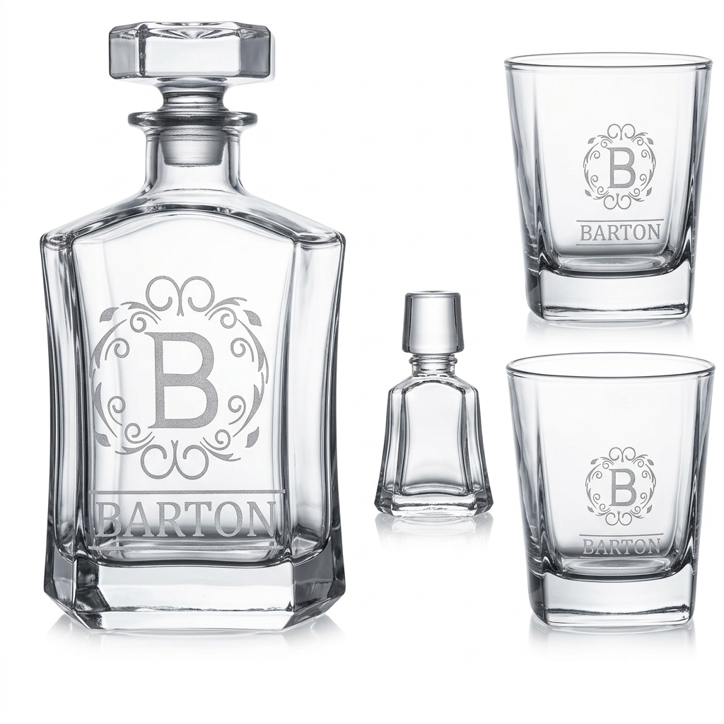 SALE - 35% OFF AT CHECKOUT - Personalized Whiskey Decanter Set | Custom Engraved 25 oz, 750ml Liquor Decanter w/Whiskey Glasses Set