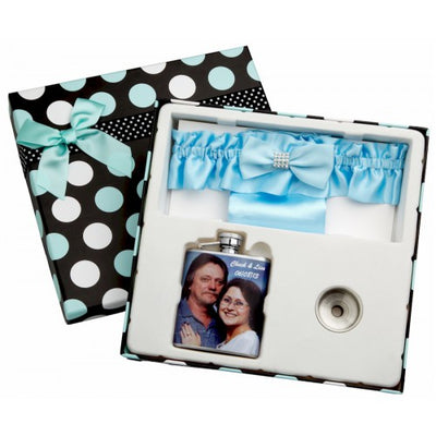 3oz Garter Belt Flask with Picture of the Bride and Groom Flasks.com 3oz Garter Belt Flask with Picture of the Bride and Groom Flasks.com