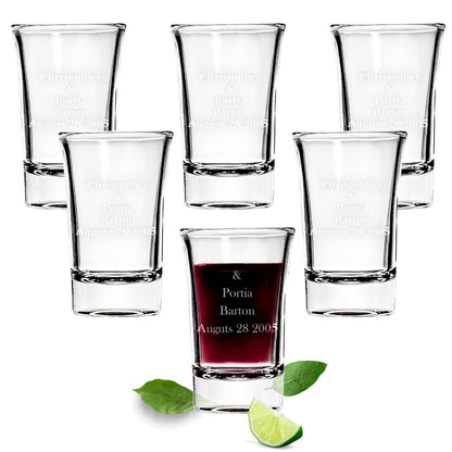 Set of 6 Personalized Shot Glasses, 1.5oz, Customized Couples Gifts, House Warming - Great for Wedding Favors, Bachelorette Party, Decorations, Favors